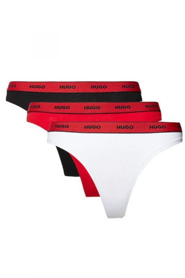 HUGO stringi 3-pack Thong Stripe black/white/red