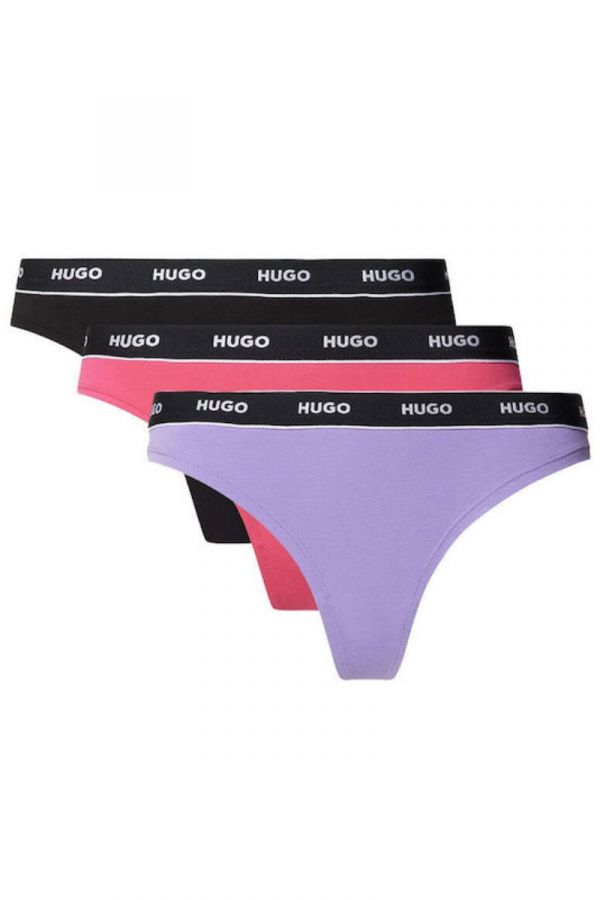 HUGO stringi 3-pack Thong Stripe black/pink/violet